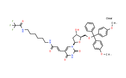 DY839718 | 252337-59-0 | (E)-3-(1-((2R,4S,5R)-5-((Bis(4-methoxyphenyl)(phenyl)methoxy)methyl)-4-hydroxytetrahydrofuran-2-yl)-2,4-dioxo-1,2,3,4-tetrahydropyrimidin-5-yl)-N-(6-(2,2,2-trifluoroacetamido)hexyl)acrylamide