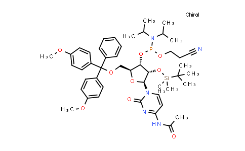 CAS No. 237060-94-5, (2S,3S,4S,5S)-5-(4-Acetamido-2-oxopyrimidin-1(2H)-yl)-2-((bis(4-methoxyphenyl)(phenyl)methoxy)methyl)-4-((tert-butyldimethylsilyl)oxy)tetrahydrofuran-3-yl (2-cyanoethyl) diisopropylphosphoramidite