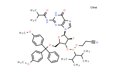 DY839733 | 1404463-20-2 | (2R,3R,4S,5R)-2-((双(4-甲氧基苯基)(苯基)甲氧基)甲基)-4-氟-5-(2-异丁酰胺基-6-氧代-1,6-二氢-9H-嘌呤-9-基)四氢呋喃-3-基 (2-氰基乙基)二异丙基亚磷酰胺