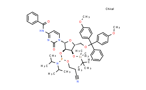 CAS No. 129470-47-9, (2R,3R,4R,5R)-2-(4-Benzamido-2-oxopyrimidin-1(2H)-yl)-5-((bis(4-methoxyphenyl)(phenyl)methoxy)methyl)-4-((tert-butyldimethylsilyl)oxy)tetrahydrofuran-3-yl (2-cyanoethyl) diisopropylphosphoramidite