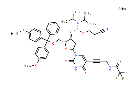 DY839739 | 120016-98-0 | (2R,3S,5R)-2-((双(4-甲氧基苯基)(苯基)甲氧基)甲基)-5-(2,4-二氧代-5-(3-(2,2,2-三氟乙酰氨基)丙-1-基)-3,4-二氢嘧啶-1(2H)-基)四氢呋喃-3-基(2-氰乙基)二异丙基亚磷酸盐