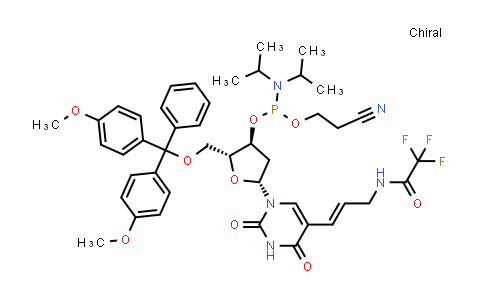 CAS No. 144253-90-7, (2R,3S,5R)-2-((Bis(4-methoxyphenyl)(phenyl)methoxy)methyl)-5-(2,4-dioxo-5-(3-(2,2,2-trifluoroacetamido)prop-1-en-1-yl)-3,4-dihydropyrimidin-1(2H)-yl)tetrahydrofuran-3-yl (2-cyanoethyl) diisopropylphosphoramidite