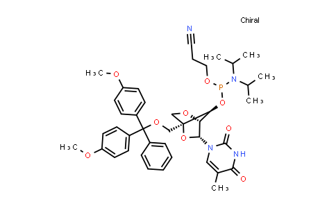 DY839778 | 206055-75-6 | (1R,3R,4R,7S)-1-((双(4-甲氧基苯基)(苯基)甲氧基)甲基)-3-(5-甲基-2,4-二氧代-3,4-二氢嘧啶-1(2H)-基)-2,5-二氧杂双环[2.2.1]庚烷-7-基 (2-氰乙基) 二异丙基亚磷酰胺