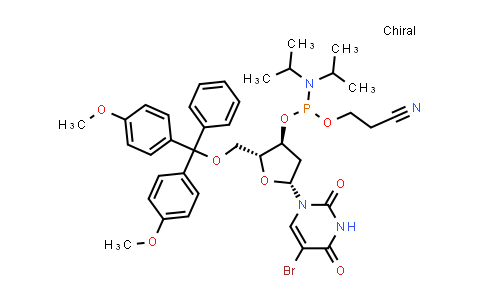 CAS No. 142246-64-8, (2R,3S,5R)-2-((Bis(4-methoxyphenyl)(phenyl)methoxy)methyl)-5-(5-bromo-2,4-dioxo-3,4-dihydropyrimidin-1(2H)-yl)tetrahydrofuran-3-yl (2-cyanoethyl) diisopropylphosphoramidite