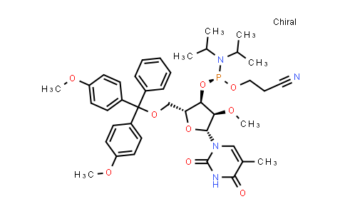 CAS No. 168611-18-5, (2R,3R,4R,5R)-2-((Bis(4-methoxyphenyl)(phenyl)methoxy)methyl)-4-methoxy-5-(5-methyl-2,4-dioxo-3,4-dihydropyrimidin-1(2H)-yl)tetrahydrofuran-3-yl (2-cyanoethyl) (S)-diisopropylphosphoramidite
