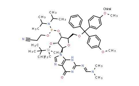 149559-87-5 | (2R,3R,4R,5R)-2-((双(4-甲氧基苯基)(苯基)甲氧基)甲基)-4-((叔丁基二甲基硅烷基)氧基)-5-(2-(((E)-(二甲基氨基)亚甲基)氨基)-6-氧代-1,6-二氢-9H-嘌呤-9-基)四氢呋喃-3-基(2-氰基乙基)二异丙基亚磷酰胺
