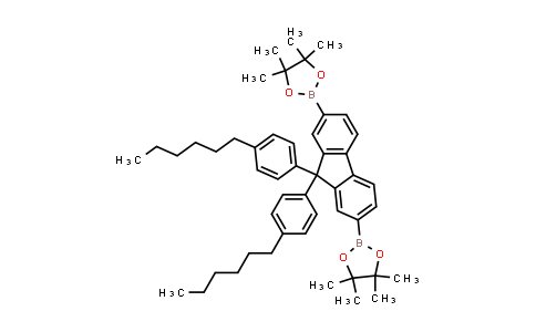 CAS No. 1206875-64-0, 2,2'-(9,9-Bis(4-hexylphenyl)-9H-fluorene-2,7-diyl)bis(4,4,5,5-tetramethyl-1,3,2-dioxaborolane)