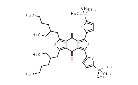 CAS No. 2111948-40-2, 1,3-双(2-乙基己基)-5,7-双(5-(三甲基甲锡烷基)噻吩-2-基)-4H,8H-苯并[1,2-c:4,5-c']二噻吩- 4,8-二酮
