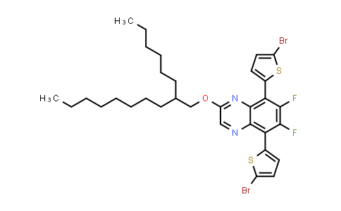 CAS No. 2728678-37-1, 5,8-双(5-溴噻吩-2-基)-6,7-二氟-2-((2-己基癸基)氧基)喹喔啉