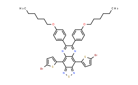 CAS No. 1547443-69-5, 4,9-Bis(5-bromothiophen-2-yl)-6,7-bis(4-(hexyloxy)phenyl)-[1,2,5]thiadiazolo[3,4-g]quinoxaline