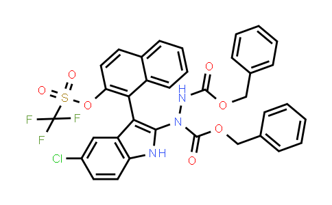 2379805-34-0 | Dibenzyl 1-(5-chloro-3-(2-(((trifluoromethyl)sulfonyl)oxy)naphthalen-1-yl)-1H-indol-2-yl)hydrazine-1,2-dicarboxylate