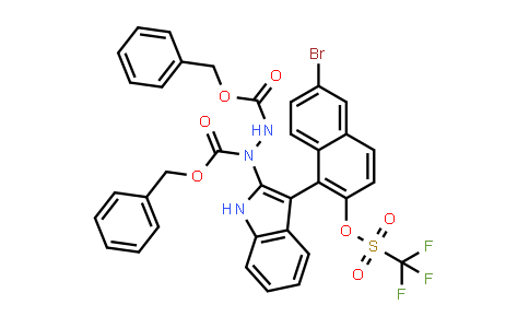 2379805-37-3 | Dibenzyl 1-(3-(6-bromo-2-(((trifluoromethyl)sulfonyl)oxy)naphthalen-1-yl)-1H-indol-2-yl)hydrazine-1,2-dicarboxylate