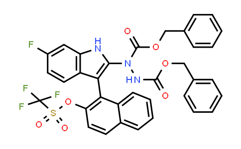 2379805-35-1 | Dibenzyl 1-(6-fluoro-3-(2-(((trifluoromethyl)sulfonyl)oxy)naphthalen-1-yl)-1H-indol-2-yl)hydrazine-1,2-dicarboxylate