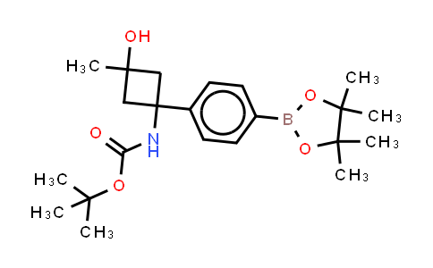 CAS No. 1301608-24-1, tert-butyl N-[3-hydroxy-3-methyl-1-[4-(4,4,5,5-tetramethyl-1,3,2-dioxaborolan-2-yl)phenyl]cyclobutyl]carbamate