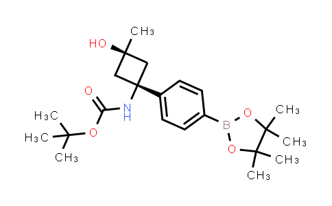 CAS No. 1245770-25-5, tert-butyl N-[trans-3-hydroxy-3-methyl-1-[4-(4,4,5,5-tetramethyl-1,3,2-dioxaborolan-2-yl)phenyl]cyclobutyl]carbamate