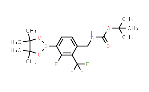 CAS No. 2388488-47-7, tert-butyl N-[[3-fluoro-4-(4,4,5,5-tetramethyl-1,3,2-dioxaborolan-2-yl)-2-(trifluoromethyl)phenyl]methyl]carbamate