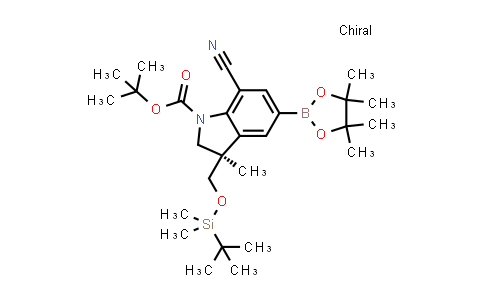CAS No. 2113619-07-9, tert-butyl (3R)-3-[[tert-butyl(dimethyl)silyl]oxymethyl]-7-cyano-3-methyl-5-(4,4,5,5-tetramethyl-1,3,2-dioxaborolan-2-yl)indoline-1-carboxylate