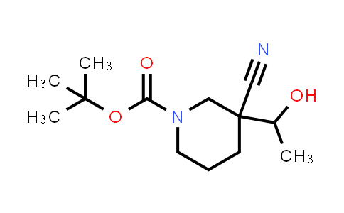 CAS No. 2604515-68-4, tert-butyl 3-cyano-3-(1-hydroxyethyl)piperidine-1-carboxylate