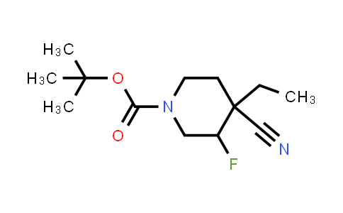 CAS No. 2113363-00-9, 1-Piperidinecarboxylic acid, 4-cyano-4-ethyl-3-fluoro-, 1,1-dimethylethyl ester