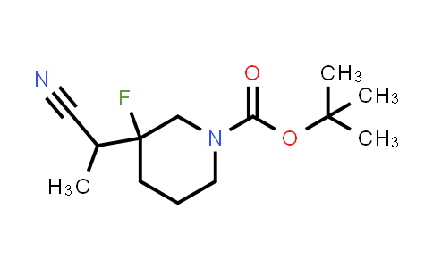 CAS No. 2116034-47-8, 1-Piperidinecarboxylic acid, 3-(1-cyanoethyl)-3-fluoro-, 1,1-dimethylethyl ester