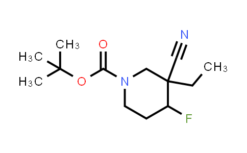 CAS No. 2115460-66-5, 1-Piperidinecarboxylic acid, 3-cyano-3-ethyl-4-fluoro-, 1,1-dimethylethyl ester