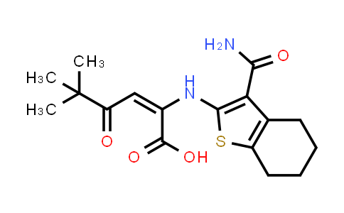 CAS No. 1609459-37-1, 2-[(3-carbamoyl-4,5,6,7-tetrahydrobenzothiophen-2-yl)amino]-5,5-dimethyl-4-oxo-hex-2-enoic acid
