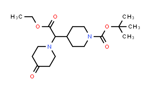CAS No. 881018-91-3, tert-butyl 4-[2-ethoxy-2-oxo-1-(4-oxo-1-piperidyl)ethyl]piperidine-1-carboxylate