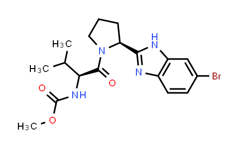 CAS No. 1228552-45-1, methyl N-[(2S)-1-[(2S)-2-(6-bromo-1H-1,3-benzodiazol-2-yl)pyrrolidin-1-yl]-3-methyl-1-oxobutan-2-yl]carbamate