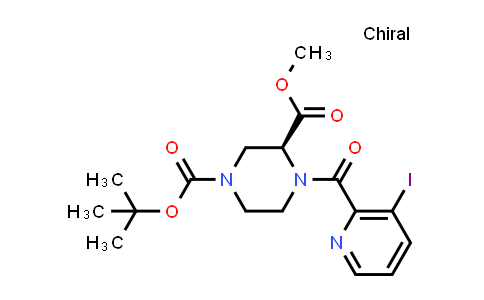CAS No. 2227109-73-9, O1-tert-butyl O3-methyl (3S)-4-(3-iodopyridine-2-carbonyl)piperazine-1,3-dicarboxylate
