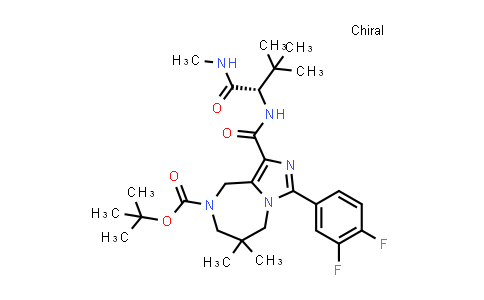 CAS No. 1229007-95-7, tert-butyl 3-(3,4-difluorophenyl)-1-[[(1S)-2,2-dimethyl-1-(methylcarbamoyl)propyl]carbamoyl]-6,6-dimethyl-7,9-dihydro-5H-imidazo[1,5-a][1,4]diazepine-8-carboxylate