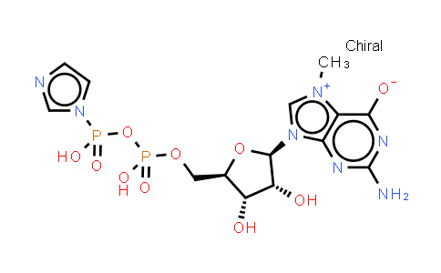 CAS No. 531553-69-2, 2-amino-9-[(2R,3R,4S,5R)-3,4-dihydroxy-5-[[hydroxy-[hydroxy(imidazol-1-yl)phosphoryl]oxy-phosphoryl]oxymethyl]tetrahydrofuran-2-yl]-7-methyl-purin-7-ium-6-olate