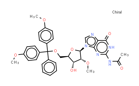 CAS No. 909033-39-2, N-[9-[(2R,3R,4R,5R)-5-[[bis(4-methoxyphenyl)-phenyl-methoxy]methyl]-4-hydroxy-3-methoxy-tetrahydrofuran-2-yl]-6-oxo-1H-purin-2-yl]acetamide