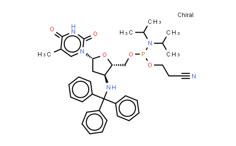 CAS No. 195375-68-9, 3-[(diisopropylamino)-[[(2S,3S,5R)-5-(5-methyl-2,4-dioxo-pyrimidin-1-yl)-3-(tritylamino)tetrahydrofuran-2-yl]methoxy]phosphanyl]oxypropanenitrile