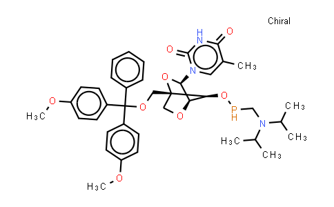 CAS No. 527699-22-5, 1-[(1R,3R,4R,7S)-1-[[bis(4-methoxyphenyl)-phenyl-methoxy]methyl]-7-[(diisopropylamino)methylphosphanyloxy]-2,5-dioxabicyclo[2.2.1]heptan-3-yl]-5-methyl-pyrimidine-2,4-dione