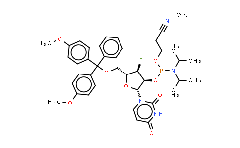 DY851468 | 1298015-63-0 | 3-[[(2R,3S,4R,5R)-5-[[bis(4-methoxyphenyl)-phenyl-methoxy]methyl]-2-(2,4-dioxopyrimidin-1-yl)-4-fluoro-tetrahydrofuran-3-yl]oxy-(diisopropylamino)phosphanyl]oxypropanenitrile