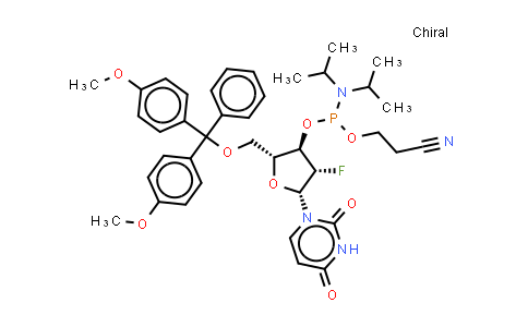 CAS No. 1190089-70-3, 3-[[(2R,3R,4S,5R)-2-[[bis(4-methoxyphenyl)-phenyl-methoxy]methyl]-5-(2,4-dioxopyrimidin-1-yl)-4-fluoro-tetrahydrofuran-3-yl]oxy-(diisopropylamino)phosphanyl]oxypropanenitrile