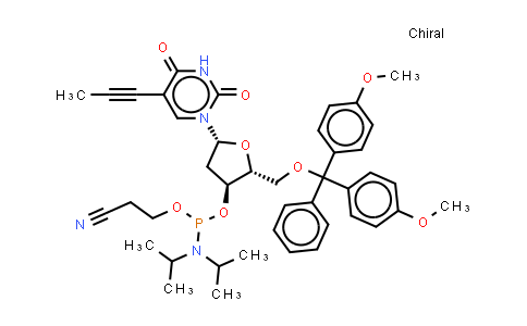CAS No. 198080-43-2, 3-[[(2R,3S,5R)-2-[[bis(4-methoxyphenyl)-phenyl-methoxy]methyl]-5-(2,4-dioxo-5-prop-1-ynyl-pyrimidin-1-yl)tetrahydrofuran-3-yl]oxy-(diisopropylamino)phosphanyl]oxypropanenitrile