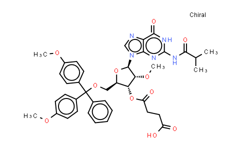 CAS No. 114745-31-2, 4-[(2R,3R,4R,5R)-2-[[bis(4-methoxyphenyl)-phenyl-methoxy]methyl]-4-methoxy-5-[2-(2-methylpropanoylamino)-6-oxo-1H-purin-9-yl]tetrahydrofuran-3-yl]oxy-4-oxo-butanoic acid