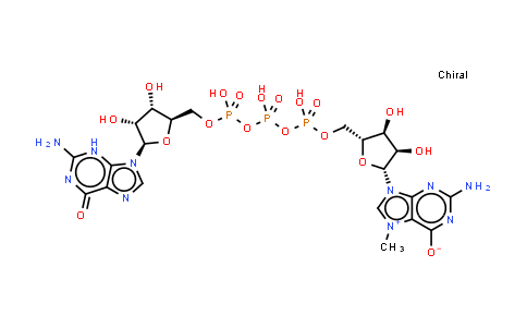 CAS No. 62828-64-2, 2-amino-9-[(2R,3R,4S,5R)-5-[[[[[(2R,3S,4R,5R)-5-(2-amino-6-oxo-3H-purin-9-yl)-3,4-dihydroxy-tetrahydrofuran-2-yl]methoxy-hydroxy-phosphoryl]oxy-hydroxy-phosphoryl]oxy-hydroxy-phosphoryl]oxymethyl]-3,4-dihydroxy-tetrahydrofuran-2-yl]-7-methyl-purin-7-ium-6-olate
