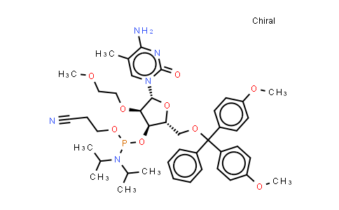 CAS No. 251647-56-0, 3-[[(2R,3R,4R,5R)-5-(4-amino-5-methyl-2-oxo-pyrimidin-1-yl)-2-[[bis(4-methoxyphenyl)-phenyl-methoxy]methyl]-4-(2-methoxyethoxy)tetrahydrofuran-3-yl]oxy-(diisopropylamino)phosphanyl]oxypropanenitrile