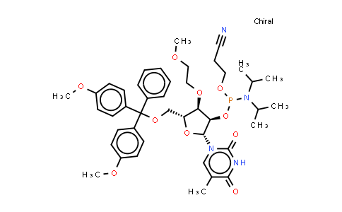 DY851494 | 256223-93-5 | 3-[[(2R,3R,4R,5R)-5-[[bis(4-methoxyphenyl)-phenyl-methoxy]methyl]-4-(2-methoxyethoxy)-2-(5-methyl-2,4-dioxo-pyrimidin-1-yl)tetrahydrofuran-3-yl]oxy-(diisopropylamino)phosphanyl]oxypropanenitrile