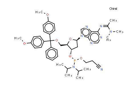 CAS No. 115973-59-6, N'-[9-[(2R,4S,5R)-5-[[bis(4-methoxyphenyl)-phenyl-methoxy]methyl]-4-[2-cyanoethoxy-(diisopropylamino)phosphanyl]oxy-tetrahydrofuran-2-yl]purin-6-yl]-N,N-dimethyl-acetamidine