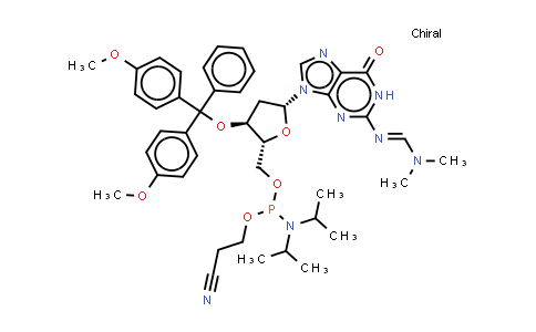 CAS No. 261728-23-8, N'-[9-[(2R,4S,5R)-4-[bis(4-methoxyphenyl)-phenyl-methoxy]-5-[[2-cyanoethoxy-(diisopropylamino)phosphanyl]oxymethyl]tetrahydrofuran-2-yl]-6-oxo-1H-purin-2-yl]-N,N-dimethyl-formamidine