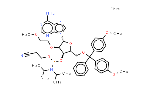 DY851498 | 1558023-78-1 | 3-[[(2R,3R,4R,5R)-5-(6-aminopurin-9-yl)-2-[[bis(4-methoxyphenyl)-phenyl-methoxy]methyl]-4-(2-methoxyethoxy)tetrahydrofuran-3-yl]oxy-(diisopropylamino)phosphanyl]oxypropanenitrile
