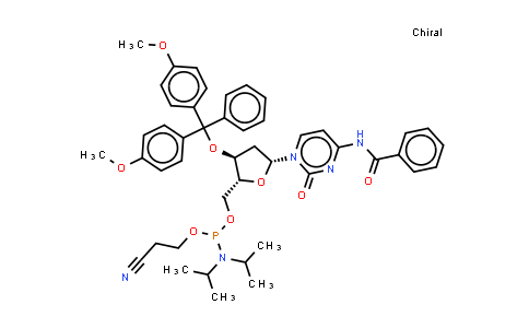 CAS No. 140712-83-0, N-[1-[(2R,4S,5R)-4-[bis(4-methoxyphenyl)-phenyl-methoxy]-5-[[2-cyanoethoxy-(diisopropylamino)phosphanyl]oxymethyl]tetrahydrofuran-2-yl]-2-oxo-pyrimidin-4-yl]benzamide