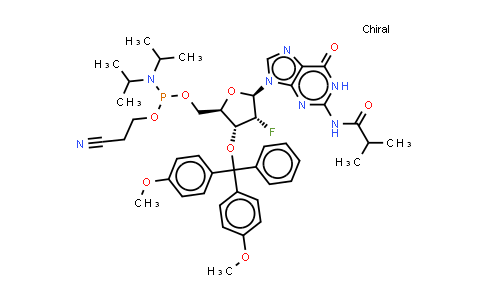 CAS No. 2757763-07-6, N-[9-[(2R,3R,4R,5R)-4-[bis(4-methoxyphenyl)-phenyl-methoxy]-5-[[2-cyanoethoxy-(diisopropylamino)phosphanyl]oxymethyl]-3-fluoro-tetrahydrofuran-2-yl]-6-oxo-1H-purin-2-yl]-2-methyl-propanamide