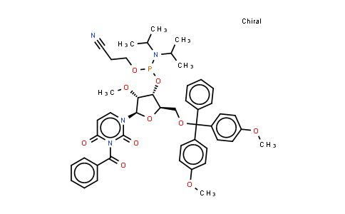 CAS No. 178422-03-2, 3-[[(2R,3R,4R,5R)-5-(3-benzoyl-2,4-dioxo-pyrimidin-1-yl)-2-[[bis(4-methoxyphenyl)-phenyl-methoxy]methyl]-4-methoxy-tetrahydrofuran-3-yl]oxy-(diisopropylamino)phosphanyl]oxypropanenitrile