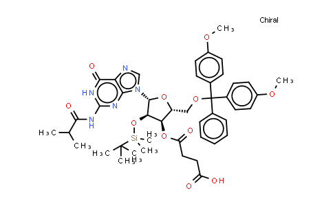 CAS No. 131289-17-3, 4-[(2R,3R,4R,5R)-2-[[bis(4-methoxyphenyl)-phenyl-methoxy]methyl]-4-[tert-butyl(dimethyl)silyl]oxy-5-[2-(2-methylpropanoylamino)-6-oxo-1H-purin-9-yl]tetrahydrofuran-3-yl]oxy-4-oxo-butanoic acid