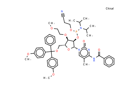 DY851526 | 1098233-10-3 | N-[1-[(2R,3R,4R,5R)-5-[[bis(4-methoxyphenyl)-phenyl-methoxy]methyl]-3-[2-cyanoethoxy-(diisopropylamino)phosphanyl]oxy-4-(2-methoxyethoxy)tetrahydrofuran-2-yl]-5-methyl-2-oxo-pyrimidin-4-yl]benzamide