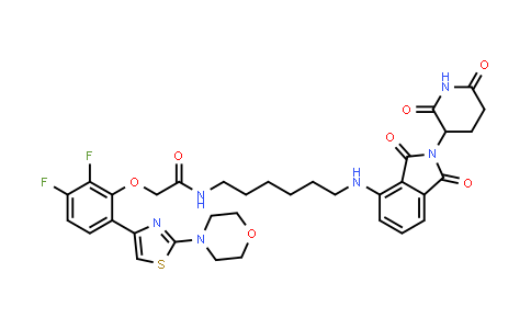 CAS No. 2460022-10-8, 2-[2,3-difluoro-6-(2-morpholinothiazol-4-yl)phenoxy]-N-[6-[[2-(2,6-dioxo-3-piperidyl)-1,3-dioxo-isoindolin-4-yl]amino]hexyl]acetamide